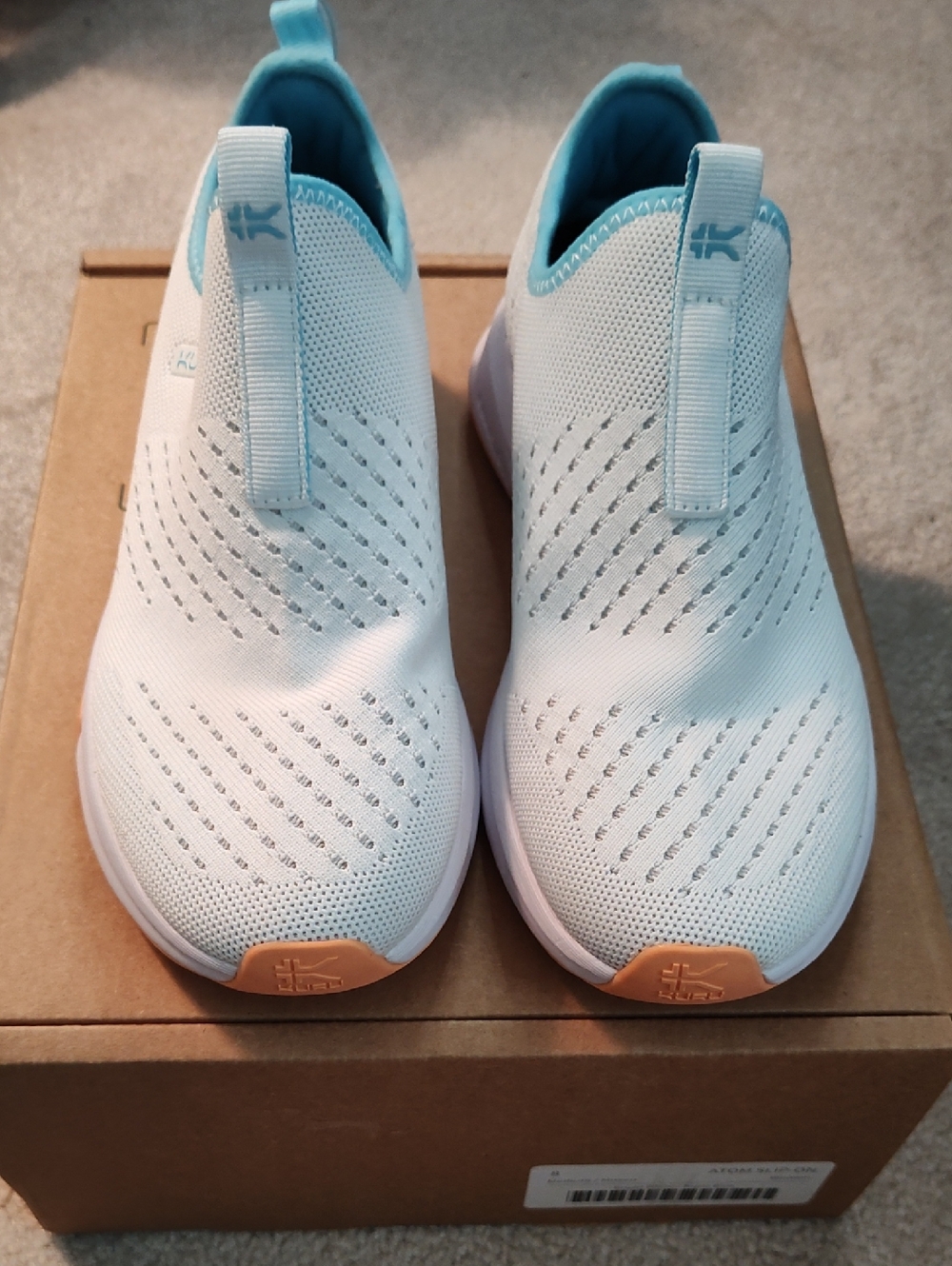 Slip-On Knit Sneakers in White with Light Blue Accents